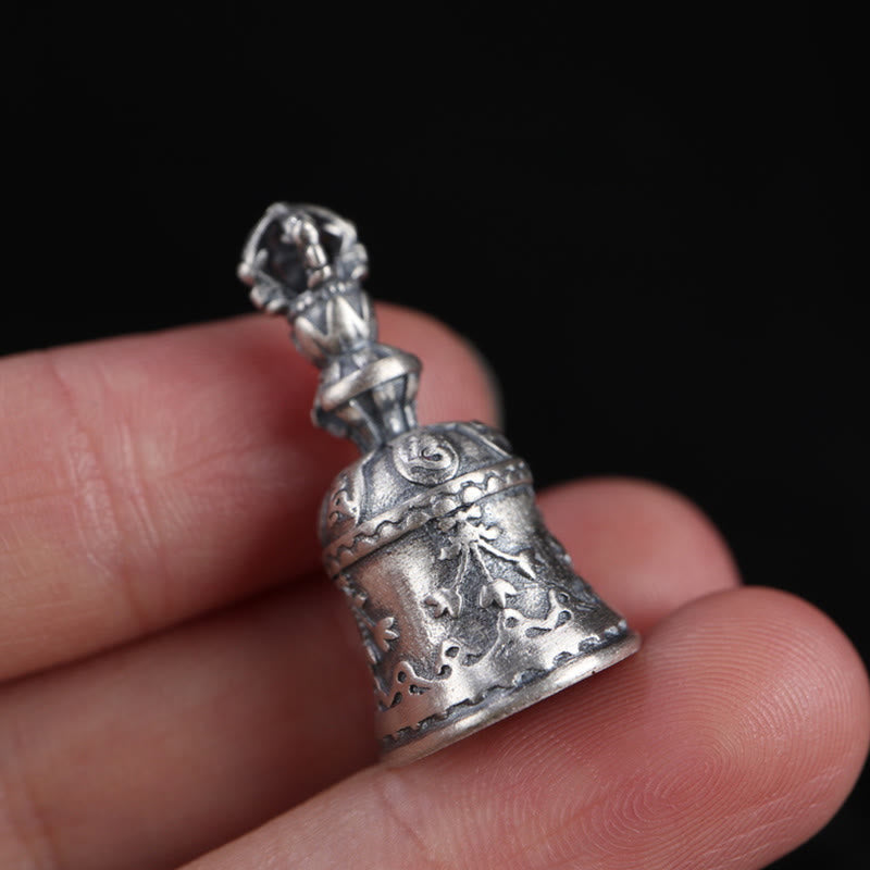 Nimara Ritual Tibet 925 Sterling Silver Om Mani Padme Hum Dorje Bell Vajra Engraved Enlightenment Pendant Hanging Decoration