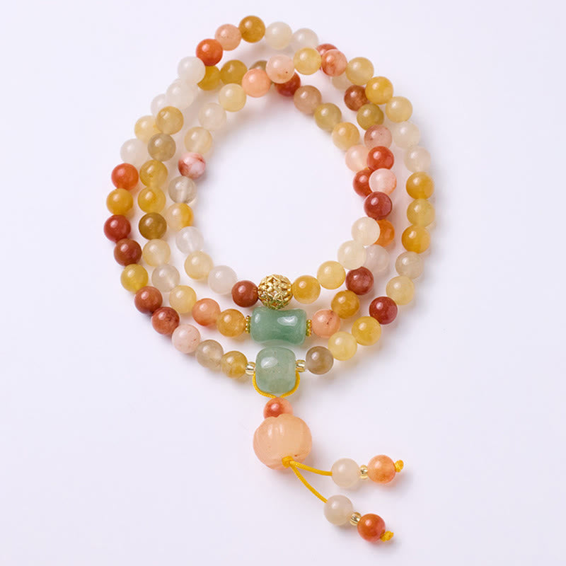 Nimara Ritual Natural Golden Silk Jade Pumpkin Charm Wealth Luck Triple Wrap Bracelet