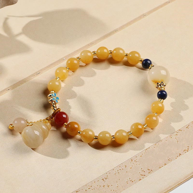 Nimara Ritual Natural Golden Silk Jade Gourd Charm Wealth Luck Bracelet