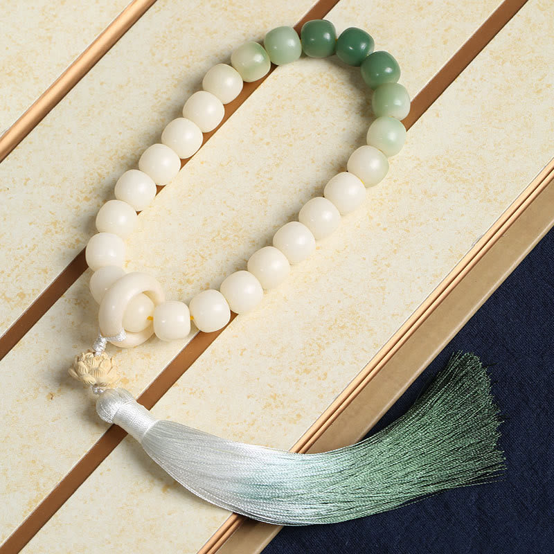 Nimara Ritual Natural Gradient Bodhi Seed Fortune Money Bag Lotus Wisdom Tassel Wrist Mala