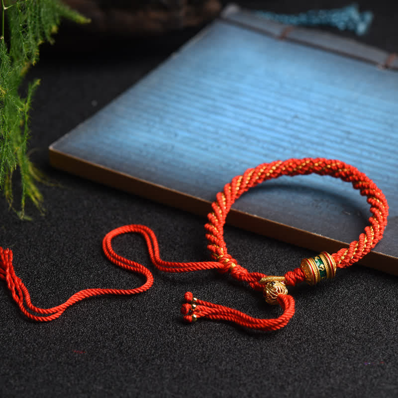 Nimara Ritual Tibetan Handmade Luck Prayer Wheel Bead Charm Weave Colorful String Bracelet