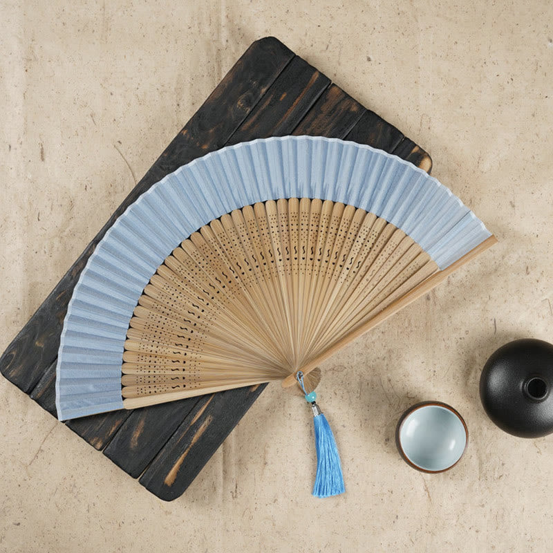 Nimara Ritual Simple Cherry Flower Hollow Engraved Handheld Bamboo Folding Fan