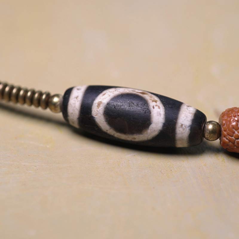 Nimara Ritual 108 Mala Rudraksha Beads Bodhi Seed Dzi Bead Luck Auspiciousness Tassel Bracelet