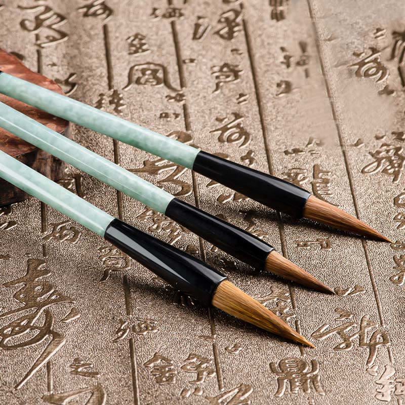 Nimara Ritual Natural Jade Luck Chinese Calligraphy Brush Pen Chinese Writing Brush With Gift Box