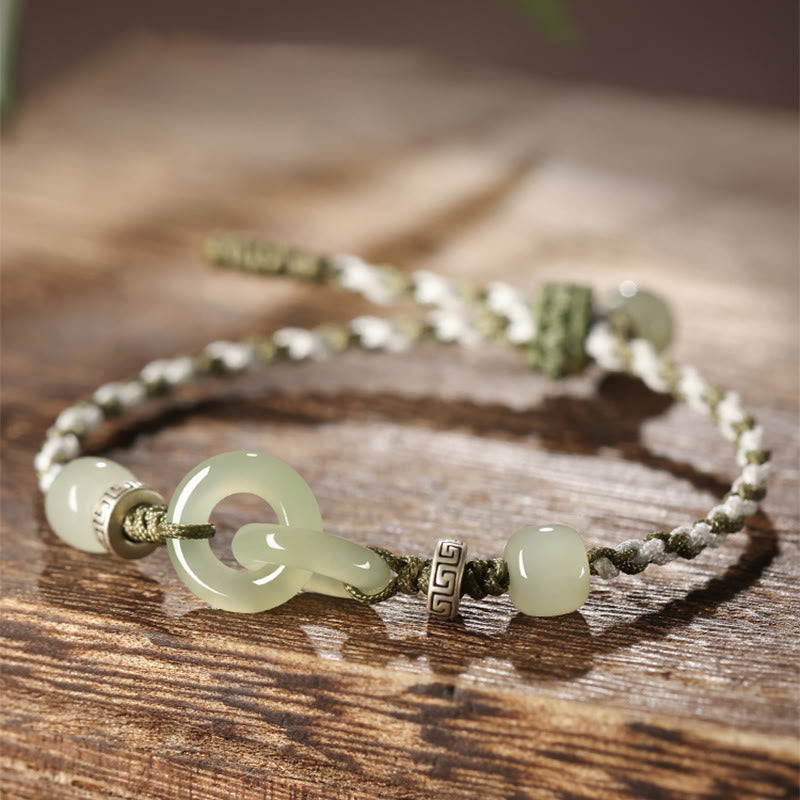 Nimara Ritual Natural Hetian Jade Peace Buckle Luck Braided Bracelet