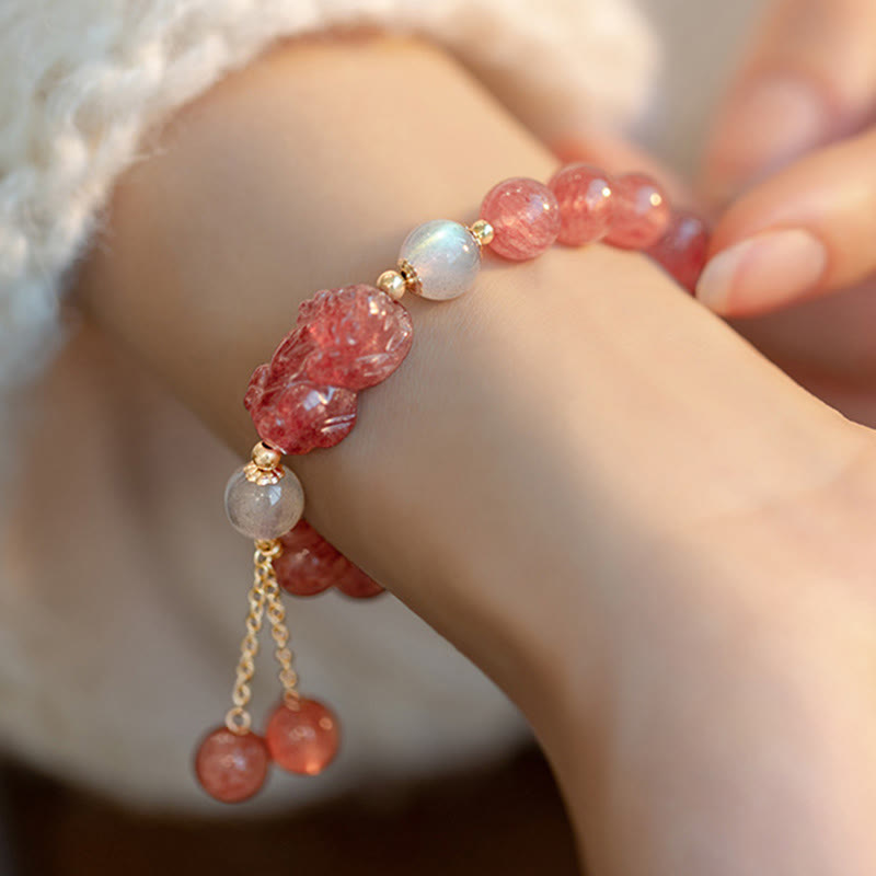 Nimara Ritual Natural Strawberry Quartz Moonstone PiXiu Love Healing Bracelet
