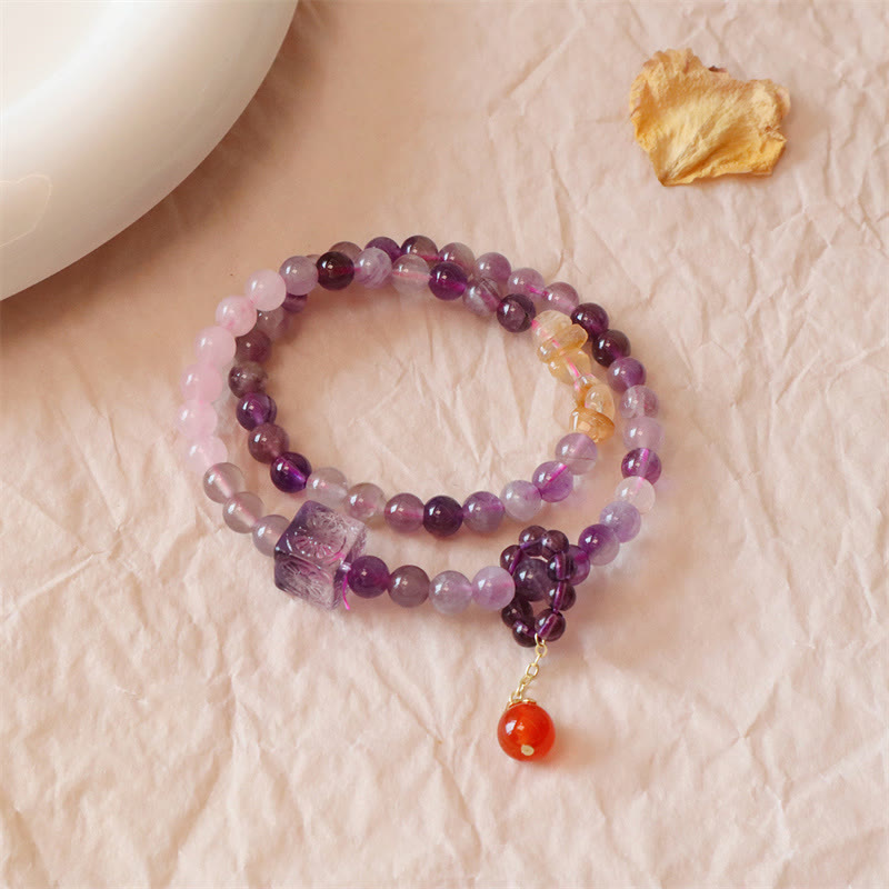 Nimara Ritual Natural Amethyst Citrine Positive Transformation Double Wrap Bracelet