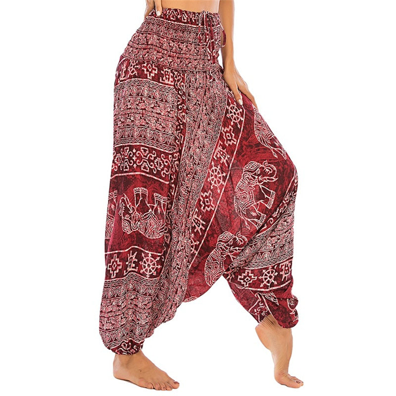 Nimara Ritual Two Style Wear Elephant Pattern Loose Smocked Harem Trousers Jumpsuit Women's Yoga Pants