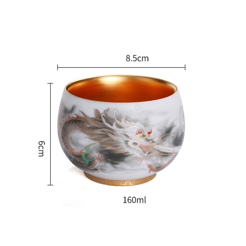 Nimara Ritual Dragon Gilt Gourd Ceramic White Porcelain Teacup Kung Fu Tea Cup 160ml