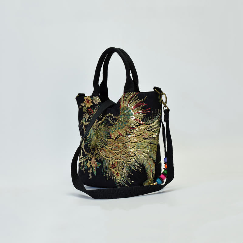 Nimara Ritual Peacock Double-sided Embroidery Tote Bag Shoulder Bag Crossbody Bag