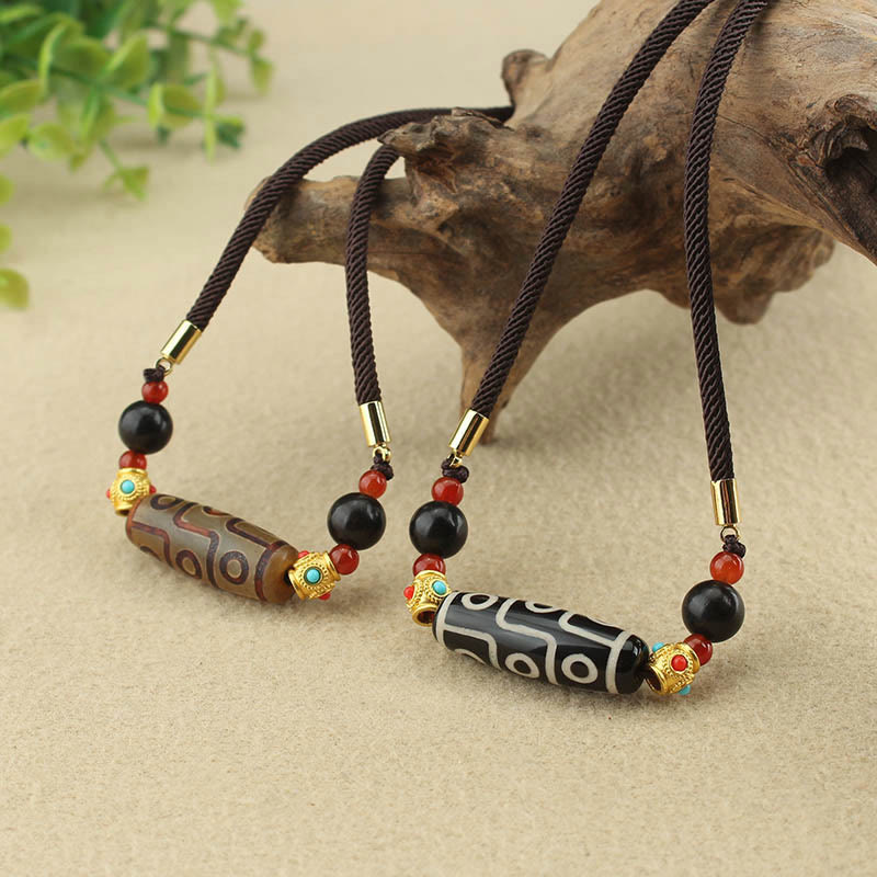 Nimara Ritual Tibetan Nine-Eye Dzi Bead Protection Blessings String Necklace Pendant
