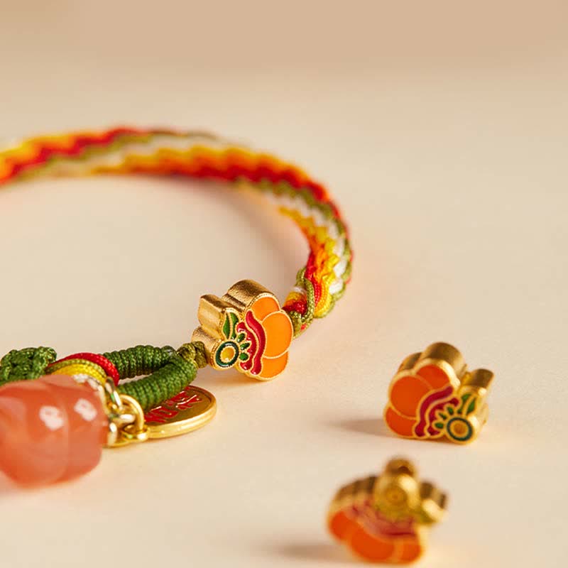 Nimara Ritual Persimmon Red Agate Strength Reincarnation Knot Braid String Bracelet