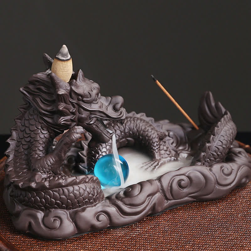 Nimara Ritual Dragon Playing Ball Flower Protection Incense Burner Decoration