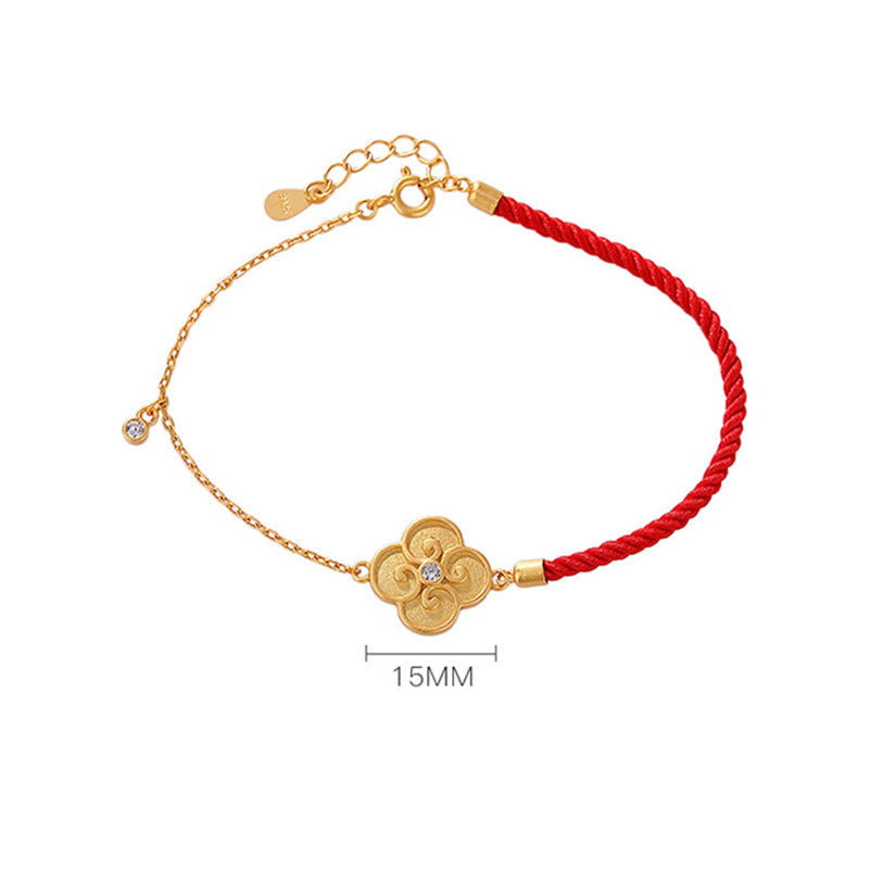 Nimara Ritual 925 Sterling Silver Plated Gold Four Leaf Clover Zircon Luck Bracelet