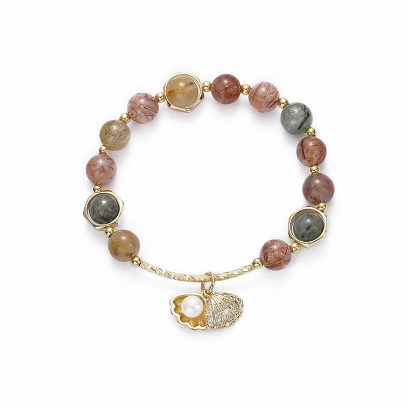 Nimara Ritual Natural Colorful Rutilated Quartz Shell Protection Bead Bracelet