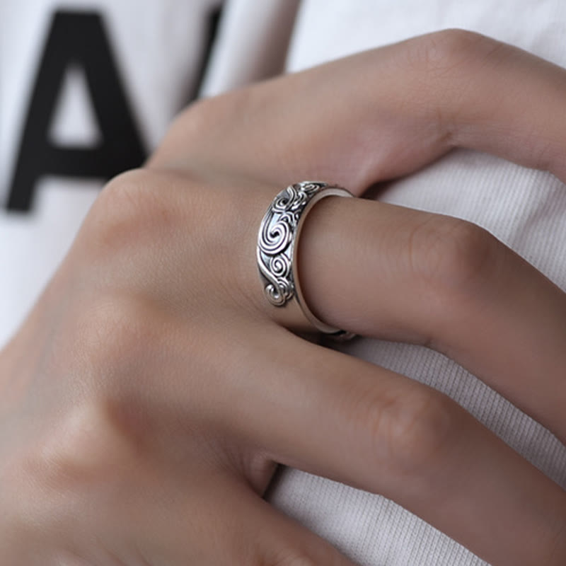 Nimara Ritual 999 Sterling Silver Auspicious Clouds Engraved Blessing Adjustable Ring