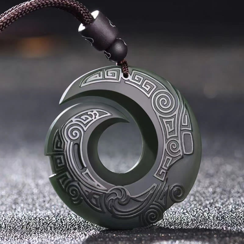 Nimara Ritual One's Luck Improves Design Patern Hetian Cyan Jade Peace Buckle Luck Necklace Pendant