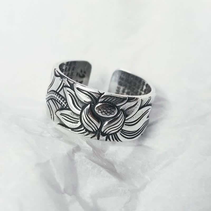 Nimara Ritual 999 Sterling Silver Lotus Symbol Heart Sutra Protection Ring