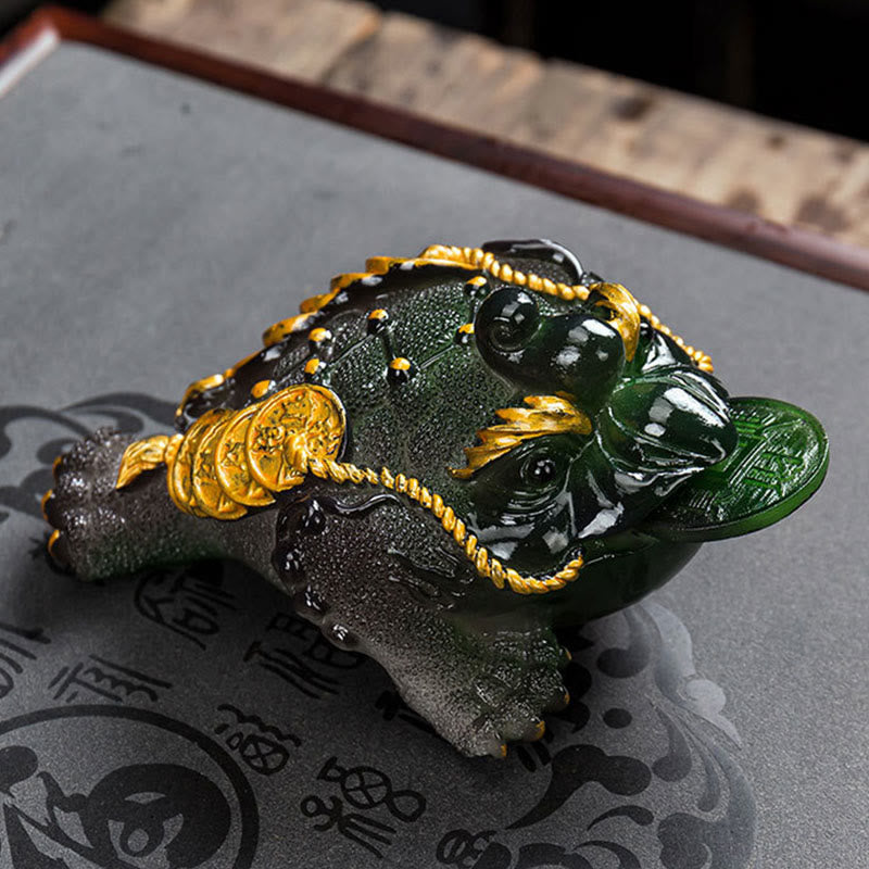 Nimara Ritual Color Changing FengShui Wealth Lucky Frog Copper Coin Tea Pet Resin Figurine Decoration