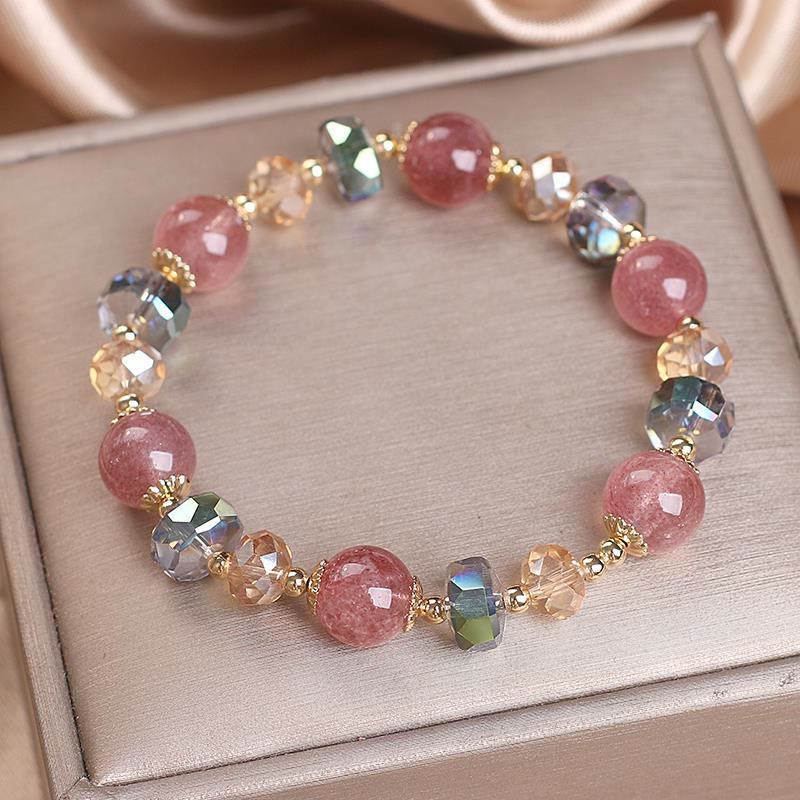 Nimara Ritual Natural Strawberry Quartz Colorful Crystal Positive Bracelet