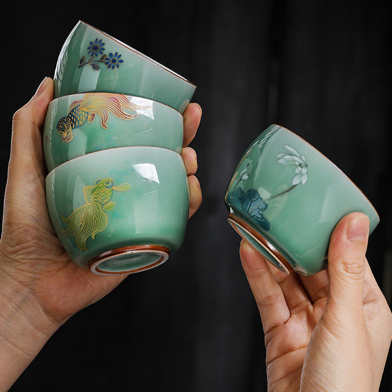 Nimara Ritual Butterfly Goldfish Lotus Koi Fish Ceramic Teacup Kung Fu Tea Cup 120ml