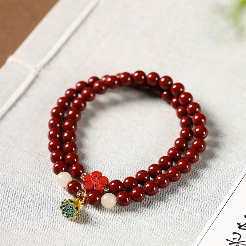 Nimara Ritual Cinnabar Lotus Charm Double Wrap Blessing Bracelet