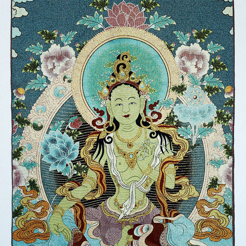 Nimara Ritual Tibetan Embroidery White Tara Thangka Tapestry Wall Hanging Wall Art Meditation for Home Decor