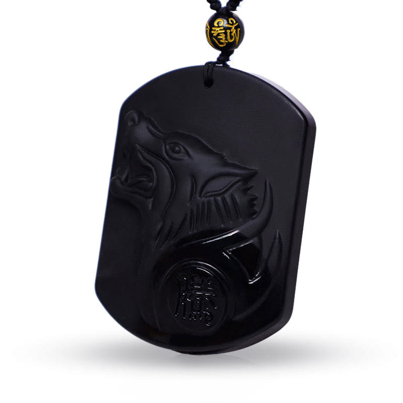 Nimara Ritual Black Obsidian Stone Wolf Purification Pendant Necklace