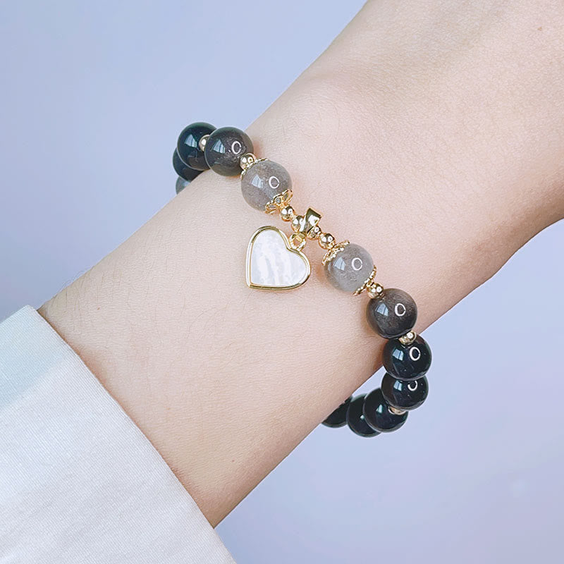 Nimara Ritual Natural Silver Sheen Obsidian Love Heart Star Flower Protection Bracelet