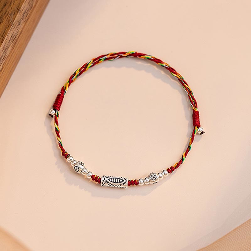 Nimara Ritual 925 Sterling Silver Luck Koi Fish Braided Colorful String Bracelet Anklet