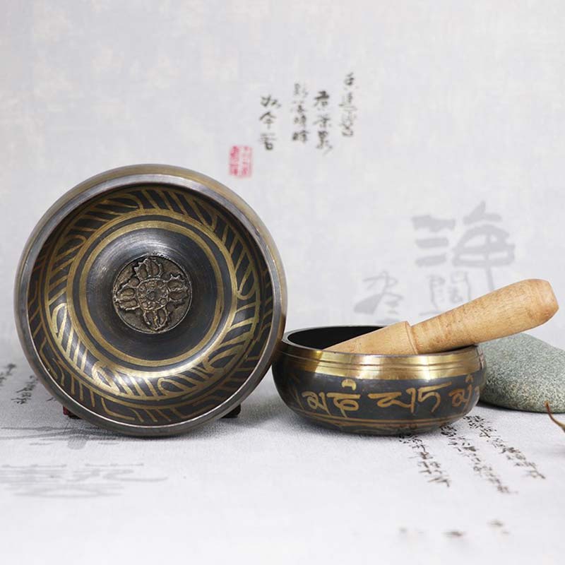 Nimara Ritual Tibetan Meditation Bowl for Healing and Mindfulness Om Mani Padme Hum Singing Bowl