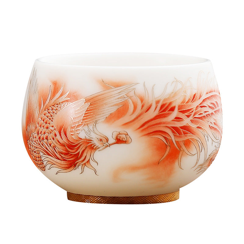 Nimara Ritual Phoenix White Porcelain Ceramic Teacup Kung Fu Tea Cup