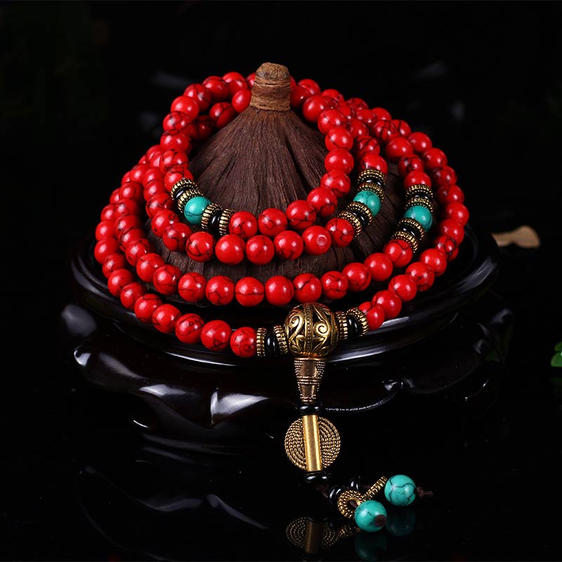 Nimara Ritual Tibetan Mala Red Turquoise Lucky Necklace Bracelet