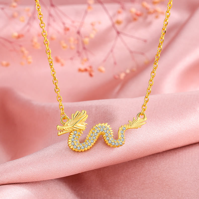 Nimara Ritual 925 Sterling Silver Year Of The Dragon Auspicious Golden Dragon Luck Chain Necklace Pendant