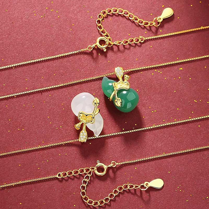 Nimara Ritual Cyan Jade Gourd Lotus Leaf Abundance Pendant Necklace