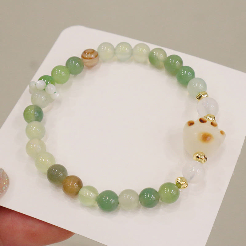 Nimara Ritual Green Agate Sun Stone Cat's Eye Bodhi Seed Cat Paw Support Bracelet