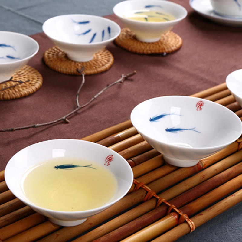 Nimara Ritual Jingdezhen Blue and White Porcelain Koi Fish Ceramic Teacup Kung Fu Tea Cups