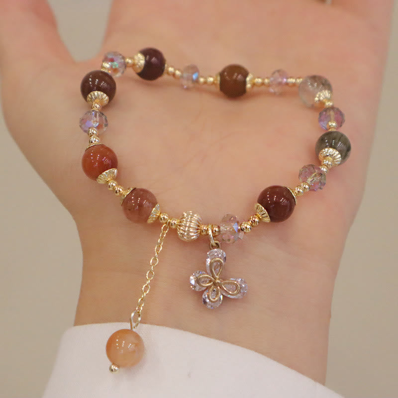 Nimara Ritual Natural Fu Lu Shou Rainbow Crystal Rutilated Quartz Wealth Butterfly Charm Bracelet