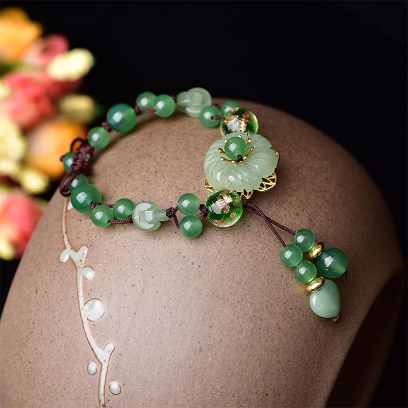 Nimara Ritual Natural Green Jade Luck Dangling Flower Bracelet