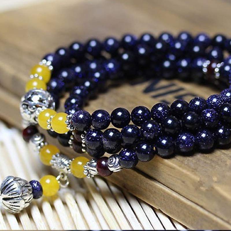 Nimara Ritual Blue Sandstone Wealth Charm Bracelet Mala