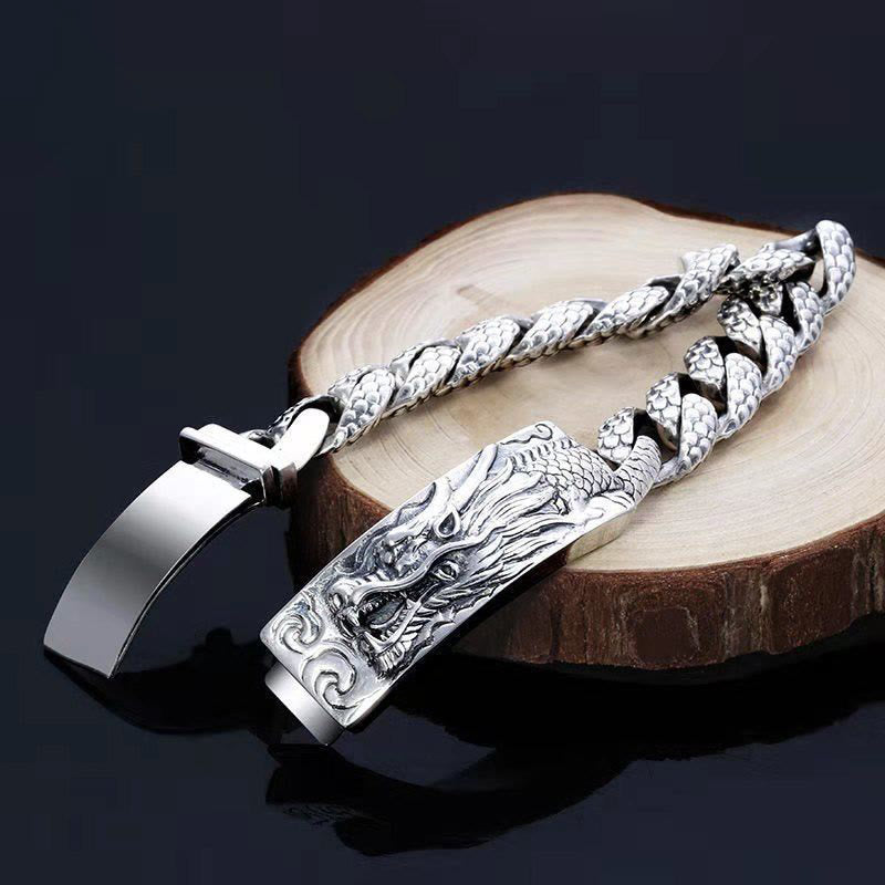 Nimara Ritual Retro Dragon Scale Pattern Engraved Protection Bracelet