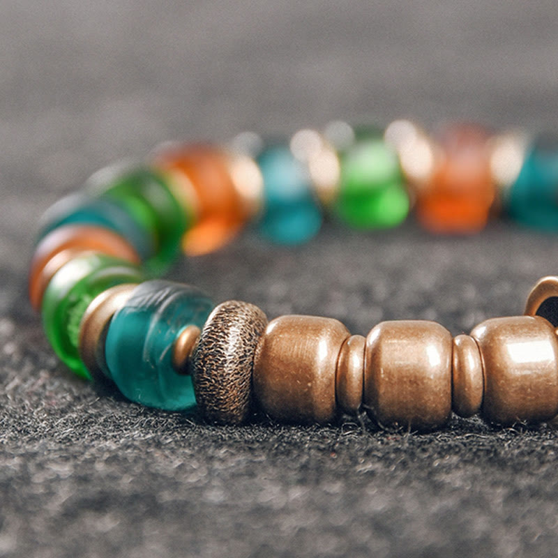 Nimara Ritual Tibetan Colorful Glass Beads Copper Wealth Bracelet
