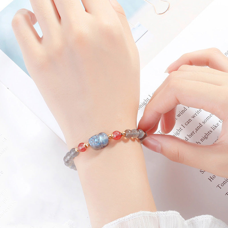 Nimara Ritual Moonstone Strawberry Quartz PiXiu Healing Bracelet