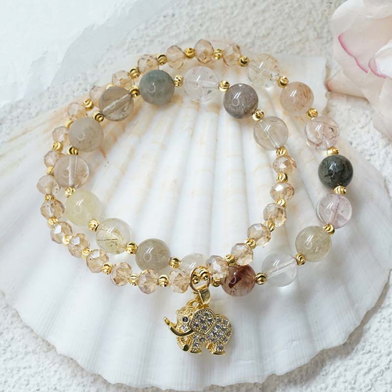 Nimara Ritual Rose Quartz Elephant Healing Energy Charm Bracelet