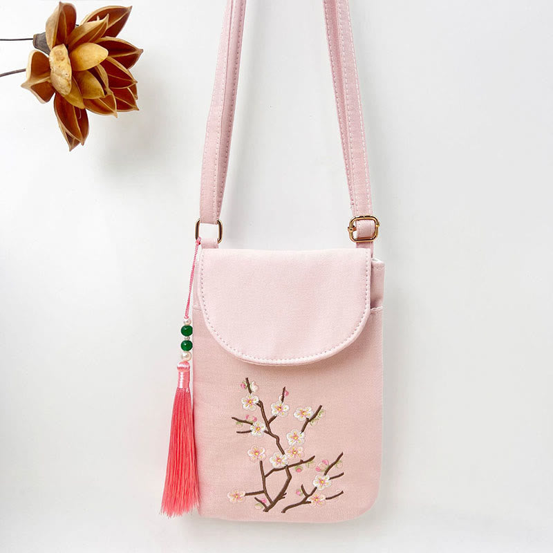 Nimara Ritual Small Embroidered Flowers Crossbody Bag Shoulder Bag Double Layer Cellphone Bag
