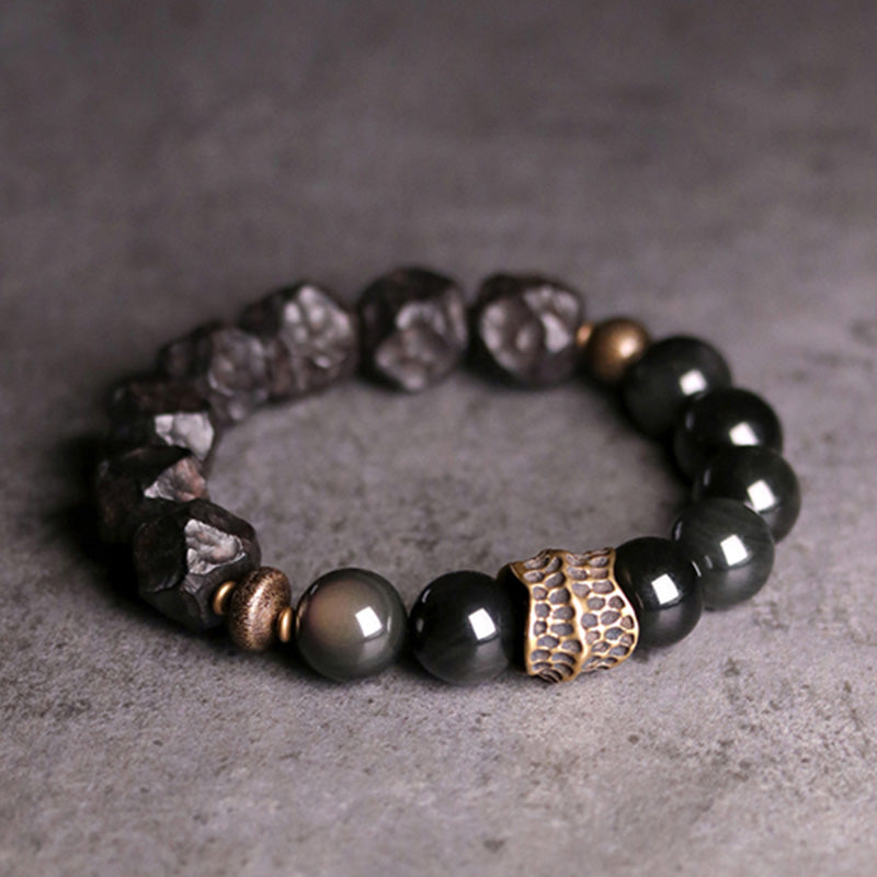 Nimara Ritual Black Obsidian Ebony Wood Copper Strength Couple Bracelet