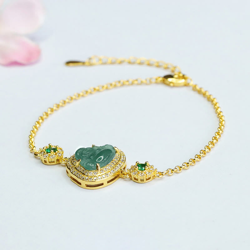 Nimara Ritual Laughing Buddha Green Jade Zircon Luck Chain Bracelet
