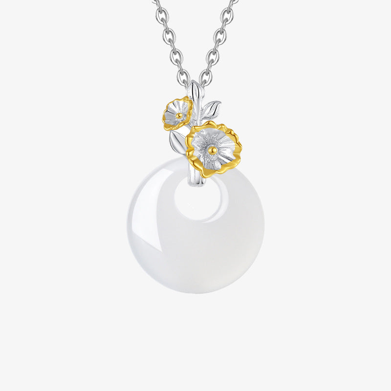 Nimara Ritual 925 Sterling Silver Round Chalcedony Twelve Months Flower Harmony Necklace Pendant