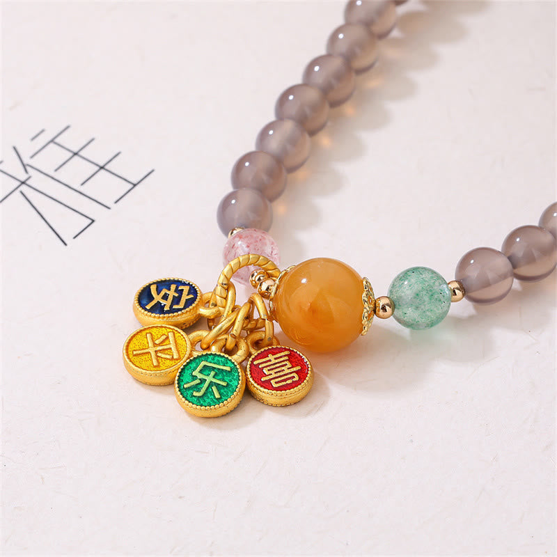 Nimara Ritual Natural Gray Agate Peace And Joy Charm Balance Double Wrap Bracelet