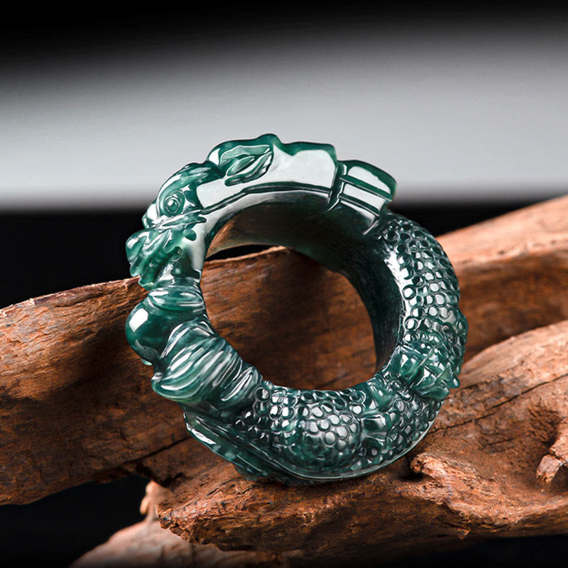 Nimara Ritual Natural Cyan Jade Dragon Carved Success Ring